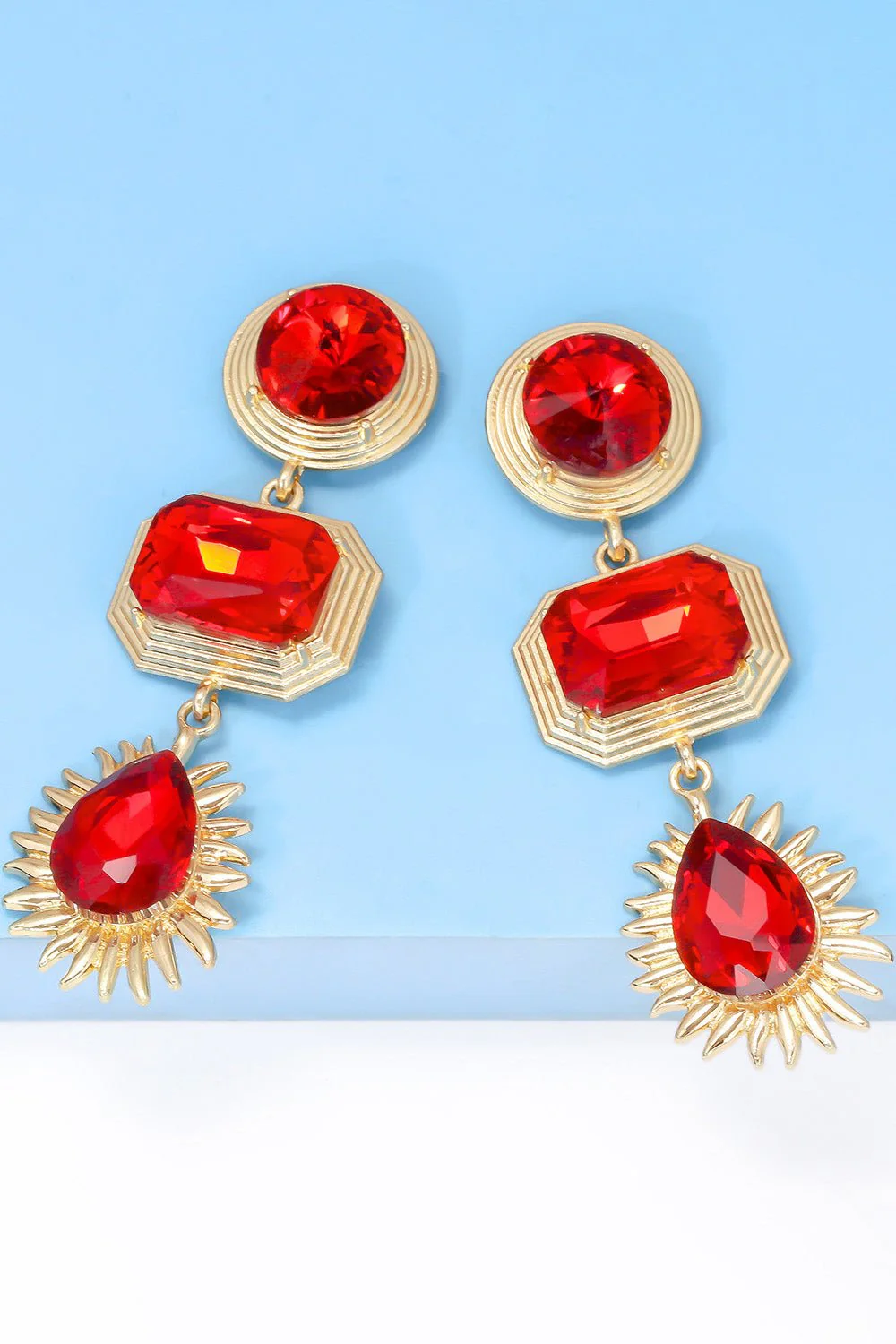 Lena | 3-tier Geometric Drop Stud Earrings - Image 14